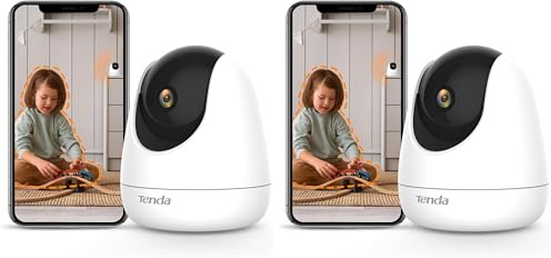 Tenda CP6 Cámara IP WiFi 360° PTZ Cámara de Vigilancia Camara Vigilancia WiFi Interior Dome 3MP (Visión Nocturna, Detección de Movimiento, Audio Doble, Vía Admite Tarjeta SD) (Paquete de 2)
