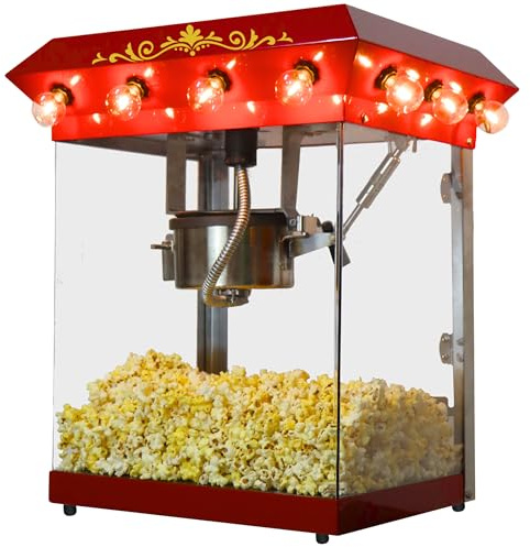 Paragon Commercial Popcorn Machine, 8 oz Stainless Steel Popper with Marquee Lights, Red and Silver,