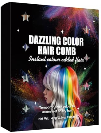 Peines de tiza para el pelo en 8 colores temporales con purpurina para niñas, lavable, para fiestas, fiestas de cumpleaños (negro, 16 x 2 x 19 cm)