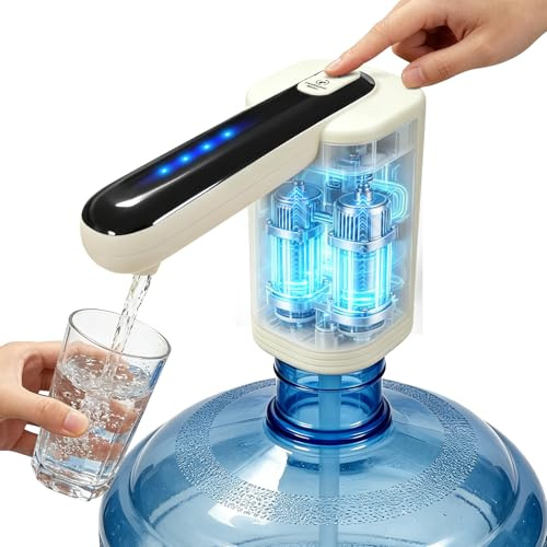 KaiPine Rechargeable water dispenser with Built-in Dual Motors, Fast Electric water pump for Home, Office & Outdoors, 2 Dispensing Modes, LED Display, White