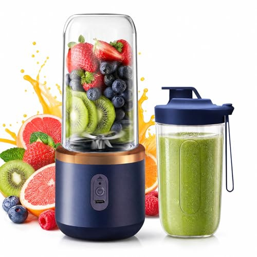 Personal Blender Smoothies Maker to go, Powerful 8 Blades 22000 RPM, 500ml To-Go Bottle with Travel Lid, USB-C Charging, Compact Rechargeable Mixer for Shakes, Juices