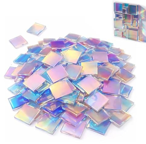 100PCS Acryl Mosaiksteine Zum Basteln,2*2CM Irisierende Acrylquadrate,Quadratische Schillerndes Buntglas,Mini Holografische Mosaikfliesen,Für Teller,Bilderrahmen,Blumentöpfe Und Mehr Dekoration,Kiuiom