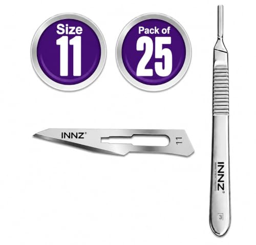 Pack of 25 Scalpel Blades #11 BP Scalpel Handle #3 dermaplane Scalpel Suitable for Surgical Sign Craft Card Making Cutter Podiatry Dental Medical Vet Student
