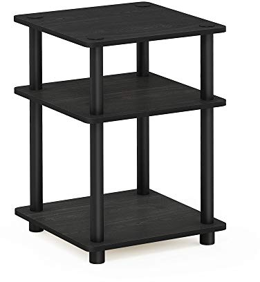 Furinno TURN-N-TUBE Side Table, 3-Tier Square Modern End Table, Open Shelves Nightstand, Night Stand, Bedside Table, Easy Assembly, for Living Room, Bedroom, Blackwood