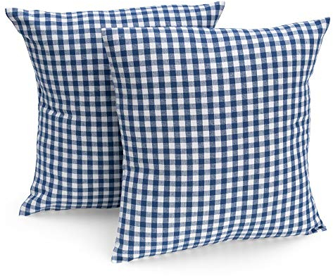 FILU Kissenbezug 40 x 40 cm 2er Pack (Farbe wählbar) Dunkelblau/Weiß kariert - Kissenhülle, Kissen, Sofakissen, Dekokissen, Sitzkissen, 100% Baumwolle, Deko für jeden Raum, Garten und Terrasse