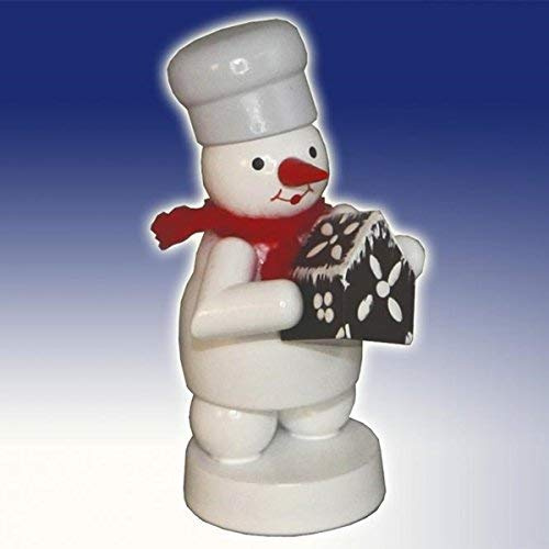 Rudolphs Schatzkiste Winterdekoration Schneemann mit Bäcker mit Pfefferkuchenhaus Höhe 8cm NEU Schnee Eismann Winterfigur Winterdekoration Figur Holz Seiffen Erzgebirge Holz Dekoration Weih