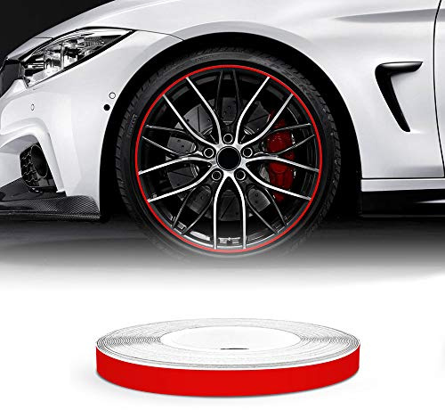 4R Quattroerre.it 10302 Wheel Trim Tiras Adhesivas Reflectantes para Llantas de Coche, Rojo, 5 mm x 6 MT