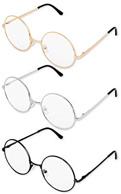 SCSpecial Montura de Gafas Redonda de Metal Gafas de Lentes Transparente, Unisex, Color Negro, Dorado, Plateado, 3 Pares