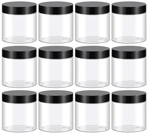 TUZAZO 4 Oz Plastic Container Jars with Lids BPA Free, Empty Round Clear Cosmetic Containers Plastic Slime Jars for Lotion, Cream, Ointments, Body Butter, Makeup, Travel Storage (12 Pack)