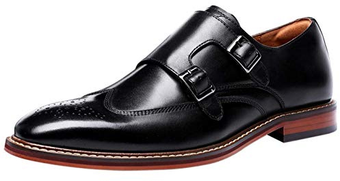 Brogue Scarpe da Uomo in Pelle Elegante Double Monk Strap con Fibbia Casuale Scarpe da Sera Mocassini Nero 46 EU