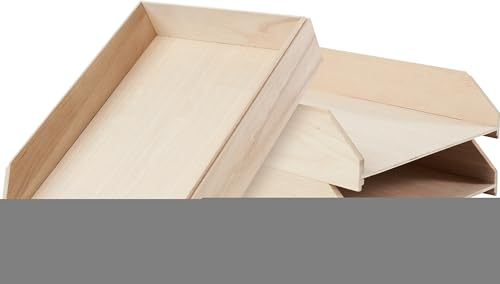 VBS Dokumentenablage 30x23x6,5cm 3 Stück Holz unbehandelt stabil robust Briefablage Stapelablage Aktensortierer Schreibtischordnung Ablage Fächerablage Organizer Papierablage Büro