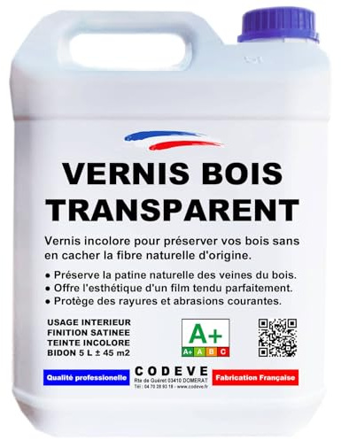 Vernis Transparent Bois - Codeve Bois - 5L - Intérieur - Pour Conserver Toute La Transparence Des Veines Du Bois Sans Les Masquer.