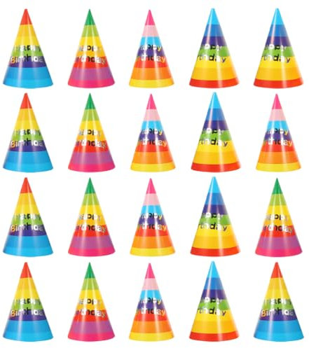 ABOOFAN 20pcs Rainbow Birthday Party Hat Caps Birthday Paper Hats for Adults and Kids Cute Cone Hats for Celebrations