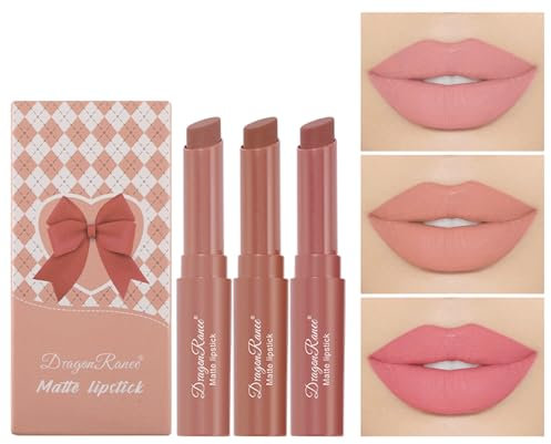 Matte Lippenstift Set - 3 Farbiger Roter Make Up Lipgloss, Wasserdicht, Langanhaltender Lip Tint, Kosmetik als Geschenk (A)