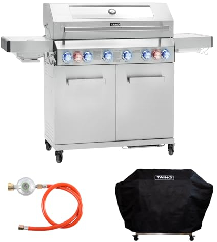 TAINO PLATINUM YAMARA 6+2 Gasgrill Set Edelstahl 6 Brenner Keramik Sear-Burner Keramik Backburner Piezo-Zündung Abdeckhaube