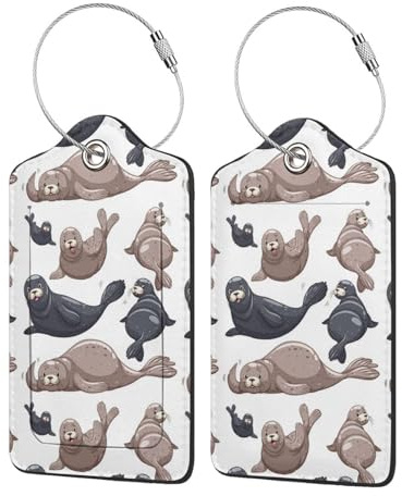 Etiquetas para equipaje, etiqueta de lazo de acero inoxidable de cuero, etiqueta con nombre, etiqueta para equipaje para maletas,Sellos Ilustración León Marino