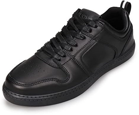 UOVO Mens Black Shoes Leather School Shoes Teenager Junior Lace Up Trainers Uniform Low-Top Older Boys Shoes Size 7UK-11.5UK