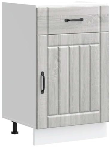 vidaXL Lucca Grey Sonoma Kitchen Base Unit - Engineered Wood Cupboard with Adjustable Feet - Modern Storage Solution Without Worktop