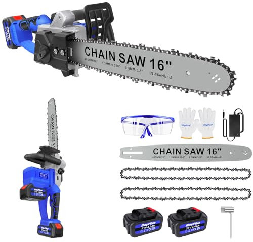 1200W Powerful Electric Chainsaw, 36V Petrol Chainsaw 16 Inch, Lightweight Petrol Chain Saws with Fuel Tank, 2 4000MAH Batteries and Charger, Top Handle Chain Saws Cordless for Cutting Trees and Wood