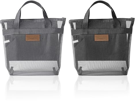 2 Sacs De Réseau De Grande Capacité, Sacs De Jouets De Plage, Articles De Toilette Légers, Poches De Conduite (Gris, Noir).