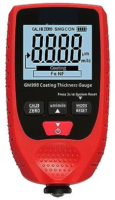 Spessimetro Vernice, GM998 Spessimetro for pellicole retroilluminate Tester for vernici for auto Spessimetro for rivestimenti Spessimetro portatile for vernici(Rot)