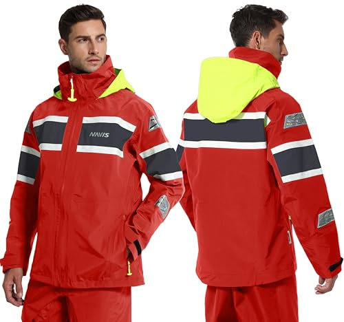 Navis Marine vattentät segeljacka för män vindtät, andas, Coastal Sailing Outdoor Jacka NS-347, röd, XXL