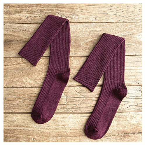Wool Warm Long Socks Women's Autumn Winter Knee High Socks Solid Color High Elastic Stockings(Burgundy)
