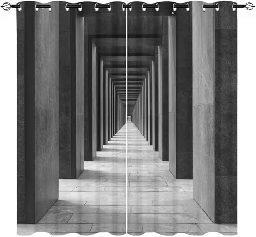 Tende per Interni Oscuranti con Occhielli – Set di 2 140L x 260A cm Architettura Geometrica Tende Oscuranti per Camera da Letto Termiche Isolanti Nero per Soggiorno e Cameretta