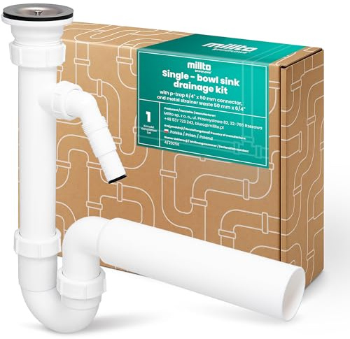 Millto Siphon für Spülbecken 6/4'' 50 mm Röhrensiphon Ablaufgarnitur Einbeckenspüle Geruchsverschluss Röhrengeruchsverschluss Abfluss Kunststoff