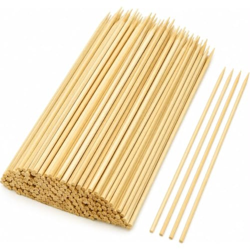 100 PCS 15cm Bamboo Skewers, Biodegradable Wooden BBQ Sticks for Shish Kebab, Meat, Chicken, Fruit, Vegetables, Marshmallows, Candy Floss, Cocktails & Barbecue, Brown