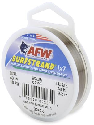 AFW Surfstrand Fishing Line - 1x7 Leader Wire, 40LB, 30FT - Camo