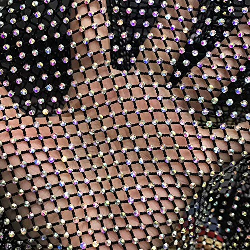 Creativesugar 119,4 x 43,2 cm, weiches Stretch-Meshgewebe, elastisches Paillettennetz mit Strass, schneidbar, für Kleidung, Taschen, Party-Dekorationen (Schwarzes, elastisches Netz)