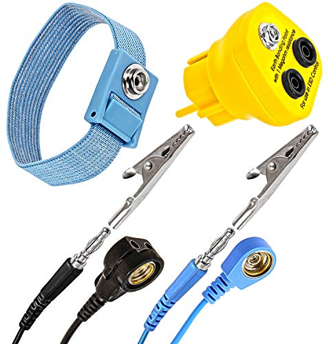 Minadax Blocco di messa a terra + manicotto con prolunga da 1,70 m, EBP, innovativo ESD, antistatico, spina di messa a terra, 1 presa a pressione, 2 connettori a banana, 1 megaohm