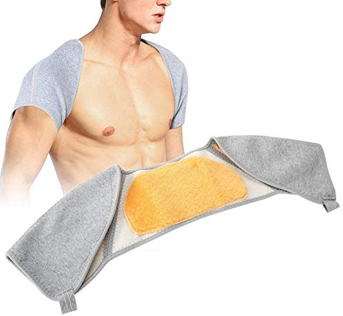 Brrnoo Brazalete de hombro doble para alivio del dolor cálido con tejido de carbón de bambú y soporte protector para hombres y mujeres