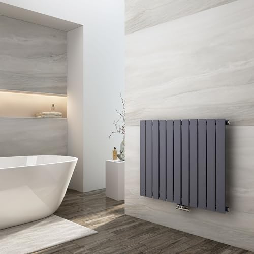 EMKE Heizkörper Flach 630x850mm, Design Flachheizkörper Moderne Heizkörper Horizontal Paneelheizkörper Seitenanschluss Einlagig Wandheizkörper Anthrazit 618 Watt
