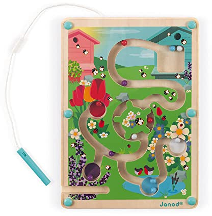 Janod - Labirinto Magnetico con Biglie in Legno - Sviluppo della Motricità Fine e della Concentrazione - Formato: 18 X 25 Cm - Certificato FSC - A Partire dai 2 Anni in Su, J05310