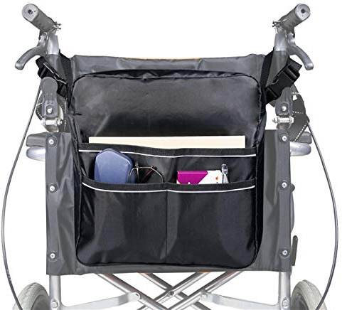 Grantien Rollstuhltasche Hinten, Walker-Tasche Mit 4 Taschen, Für Behinderte,äLtere Menschen, Oxford Schwarz 31.5 * 30cm