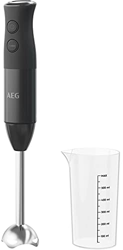 AEG HB4-1-4GG Stabmixer / 2 Edelstahl-Klingen/inkl. Smoothie-Becher/BPA-frei / 2 Geschwindigkeitsstufen/Turbo-Funktion/spülmaschinenfest/gebürstetes Edelstahl/grau, Schwarz
