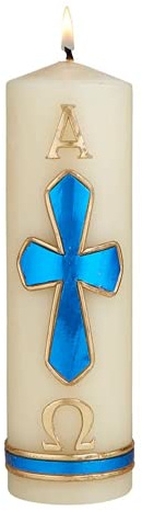 Needzo Alpha and Omega Pillar Candle for Christening, Holy Week, and Baptisms, Catholic Candles Altar Decor for Church, 8 Inches