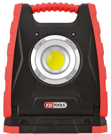 KS Tools, 150.4351, mobiler LED-Projektor, 10 W, 1000 Lumen, IP54, wiederaufladbar über USB-Stecker und USB Typ C, 3 Beleuchtungspositionen, Laufzeit: 3,5 h (1000 lm) - 7,5 h (500 Lm) – 10 Stunden | Mobiler LED-Strahler, 10 W, 1000 Lumen, wiederaufladbar, starke Beleuchtung