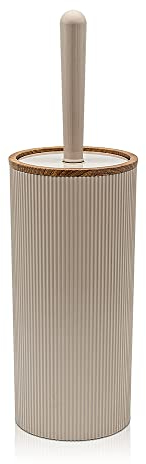 Inbagno Portascopino WC, in plastica Tortora, con Dettagli Effetto Legno, Serie Blob