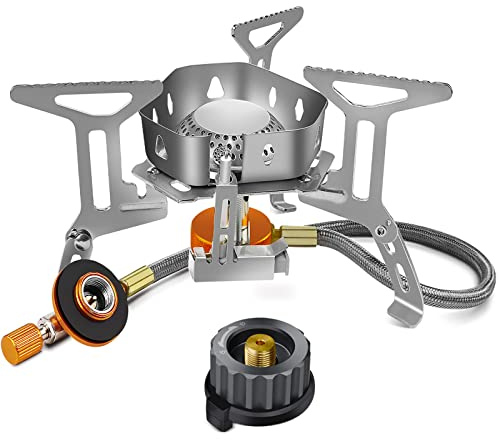 AUTOPkio Campingkocher 3500W, Winddicht Gas Campingkocher mit Piezozündung Faltbar Gaskocher Gasbrenner mit Adapter Gasherd für Outdoor Picknick Trekking Hiking Wandern
