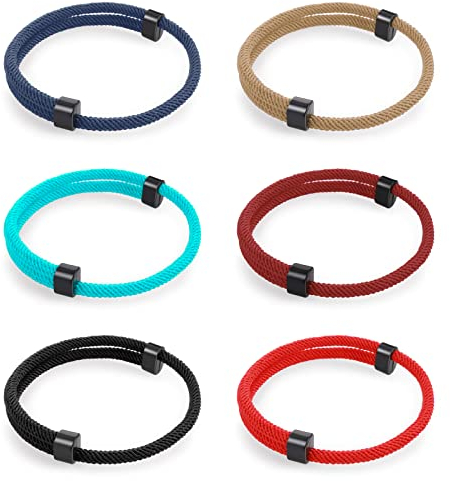 6 Stück Nautisches Armband Geflochtenes Seil Paracord Geflochten Set Verstellbares Freundschaftsarmbänder Handgefertigtes Marine Surfer Armband Herren Jungen Metallknoten Freundschaftsschutzarmband