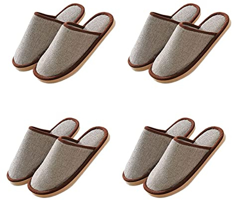 Teceyfeet 4 Paia Ciabatte Ospiti,Pantofole Ospiti Set Lavabili Punta Chiusa,Pantofole per Ospiti Lino Antiscivolo Ciabattine Spa Confortevole Pantofole per Donna Uomo,4 Taglie