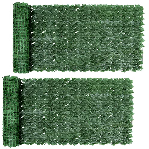 FUOBECIE Artificial Ivy Fence Screen, 2PCS Fence Screening Trellis with Artificial Leaves Privacy Trellis Roll for Balcony Outdoor Garden Wall Mat Decoration (1 x 3 Meter)