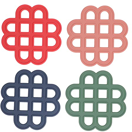 UPQRSG 4 Stück Silikon Untersetzer, China Knoten Untersetzer, Heiße Pads für Die Küche, Hohle Hitzebeständige Topflappen, rutschfeste Küchen Heiße Pads für Arbeitsplatte, Topflappen