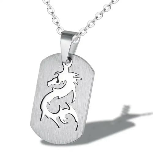 Mode Drachenmuster Halsketten Erkennungsmarke Anhänger für Männer Soldat Armee Edelstahl männlicher Punk Schmuck