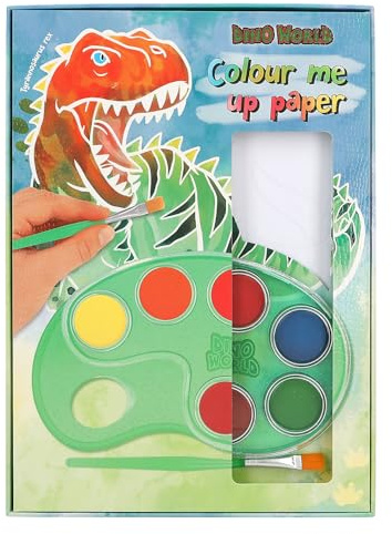 Depesche 12517 Dino World – Colour me up papper, akvarellpapper med 10 motiv att måla, inklusive pensel och vattenfärger