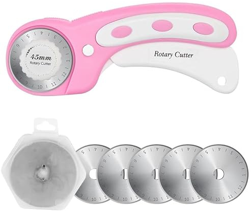 45 mm Rollschneider Set, Stoffschneider Sicherheitsverschluss Rollschneider mit 5 Ersatzklingen, zum Nähen von Stoff Leder Quilten