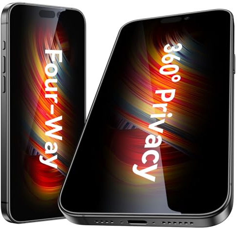 Esanik 360° Sichtschutz für iPhone 15 Pro Sichtschutzfolie (2 Stück), Anti-Spy Privacy Screen Protector für iPhone 15 Pro 4 Way Blickschutz Panzer Folie Glas